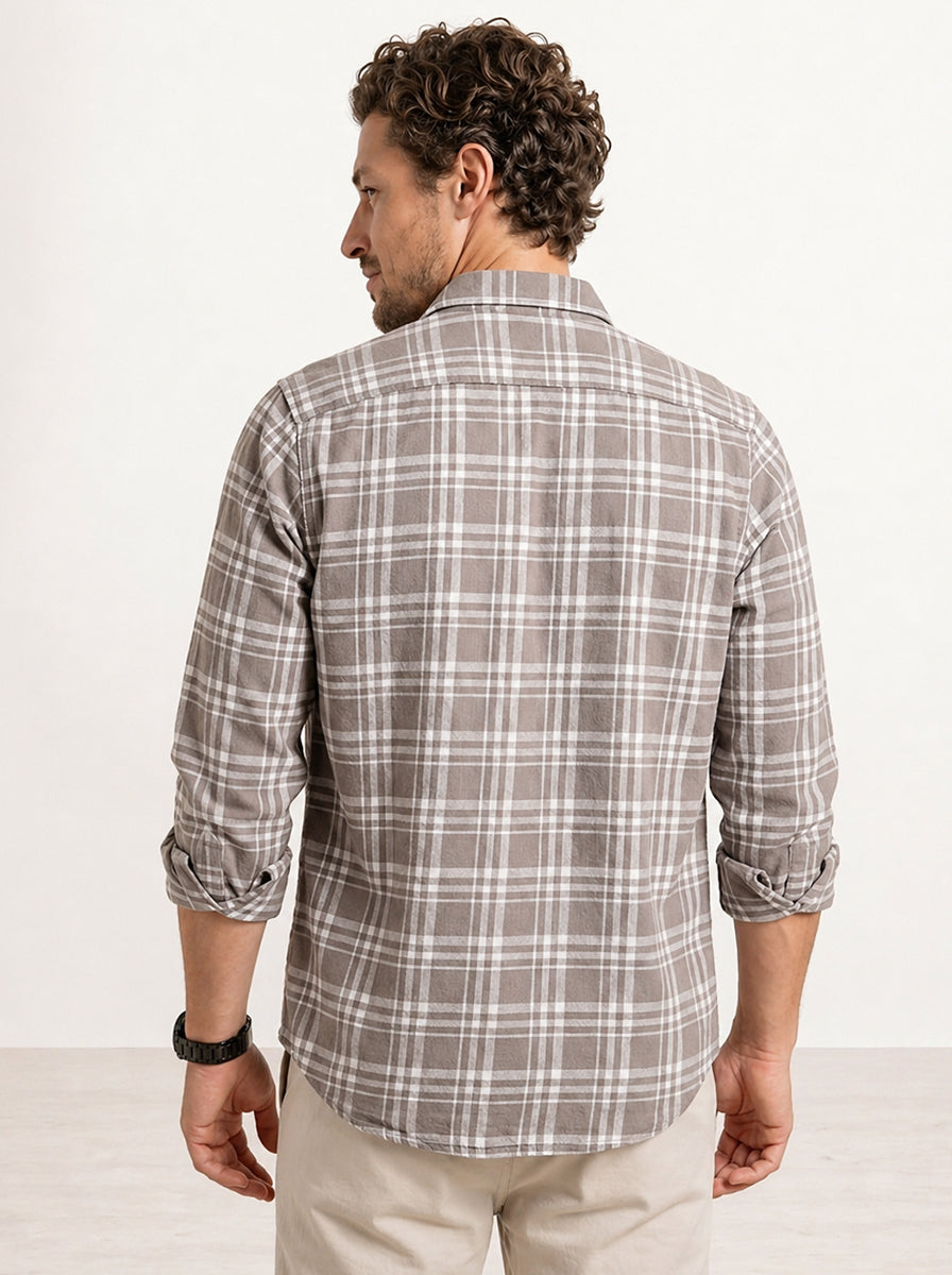 Slim Fit Checkered Shirt | Peach