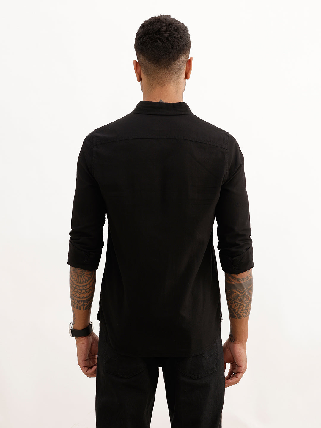 Solid Regular Fit Full Sleeve Shirt | Black