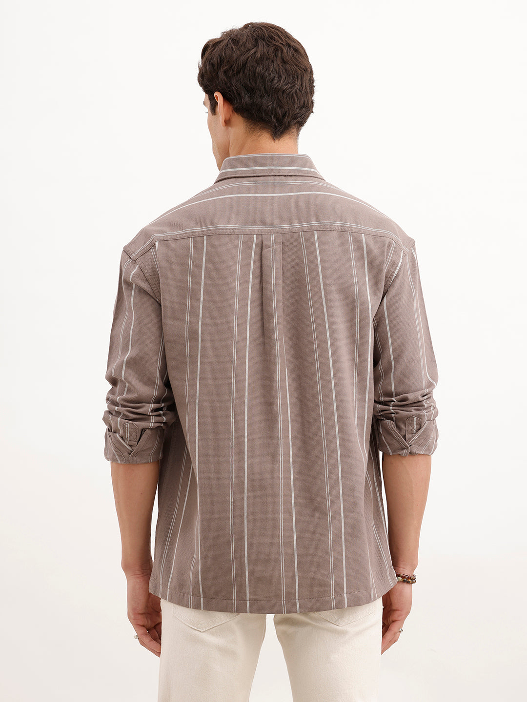 Oversized Fit Striped Double Pocket Shirt  | Brown