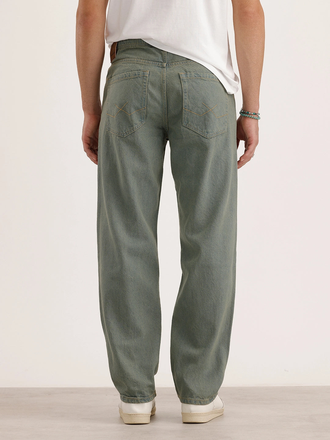 Loose Fit Pleated Denim Jeans | Olive