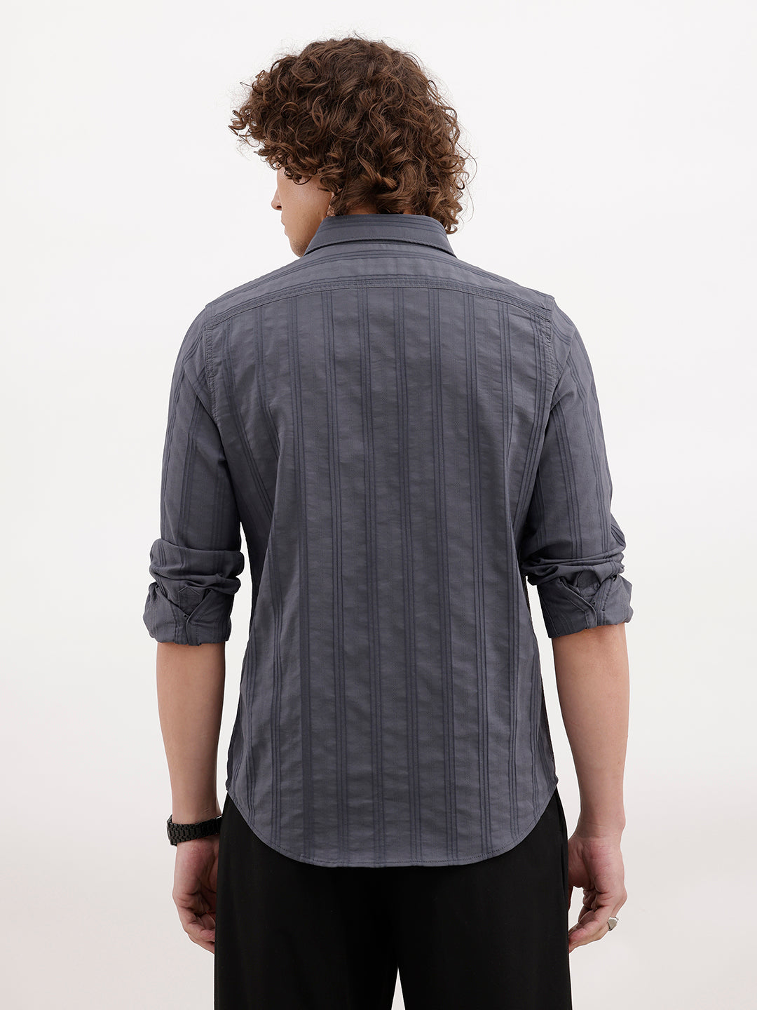 Slim Fit Textured Striped Shirt | Dark Grey