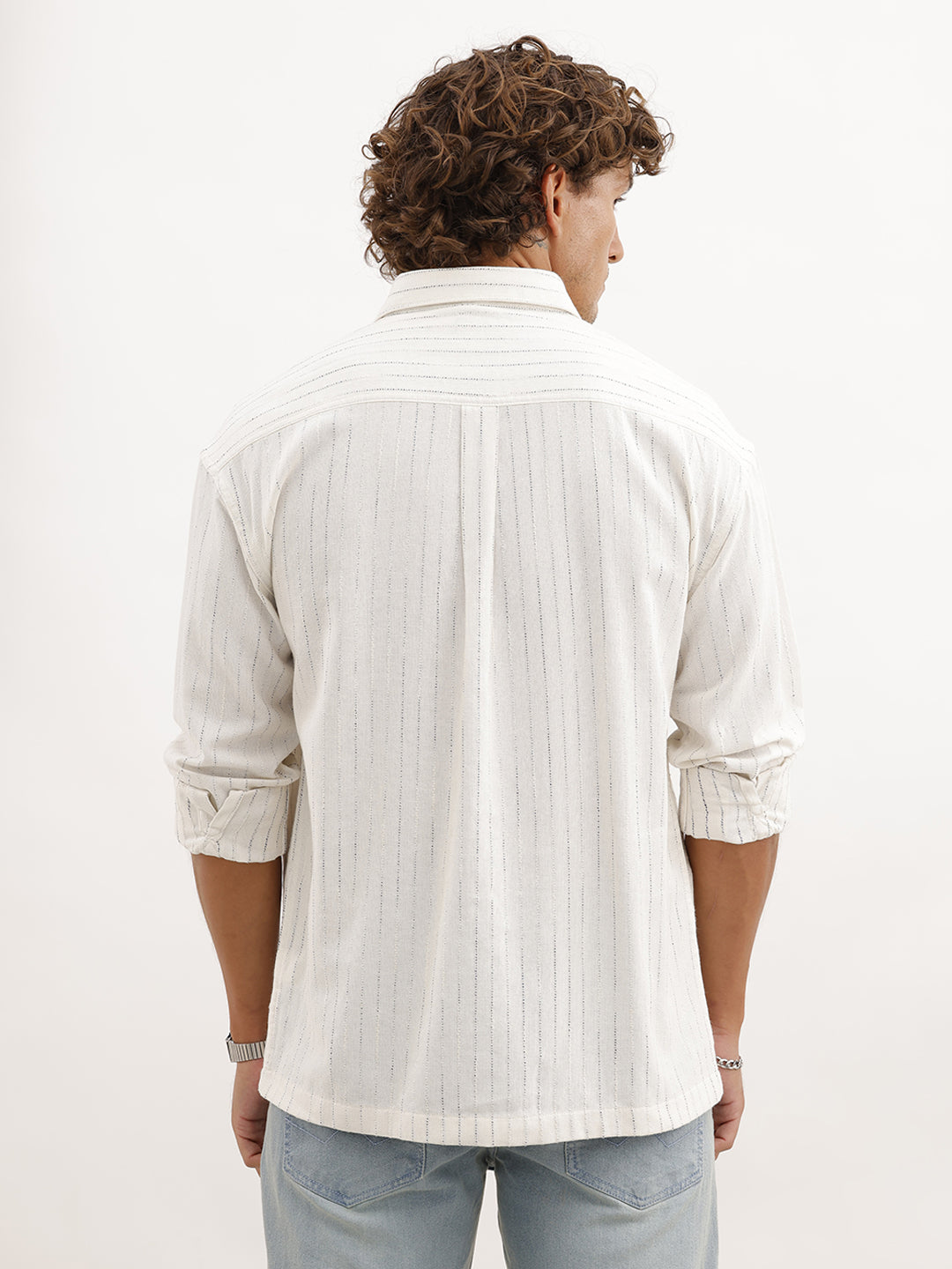 Oversized Striped Double Pocket Shirt | White