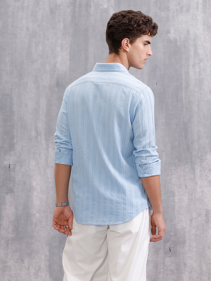 Modal Blend Seersucker Shirt In Slim Fit | Light Blue