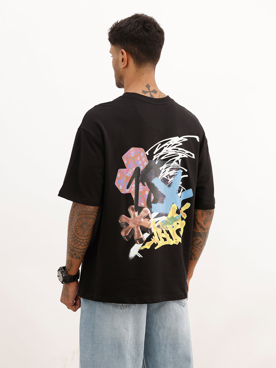 Oversized Fit Back Printed T-Shirt | Black | WTS02HSOS1021S