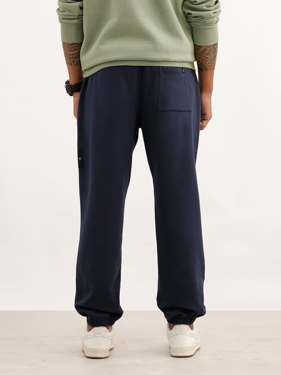 Solid Relaxed Fit Patch Detail Jogger | Navy Blue
