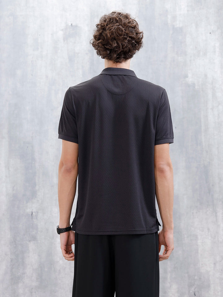 Textured Men's Casual Polo T-Shirt | Black