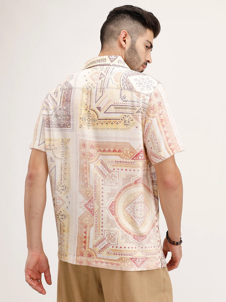 Slim Fit Resort Collar AOP Shirt | Off White