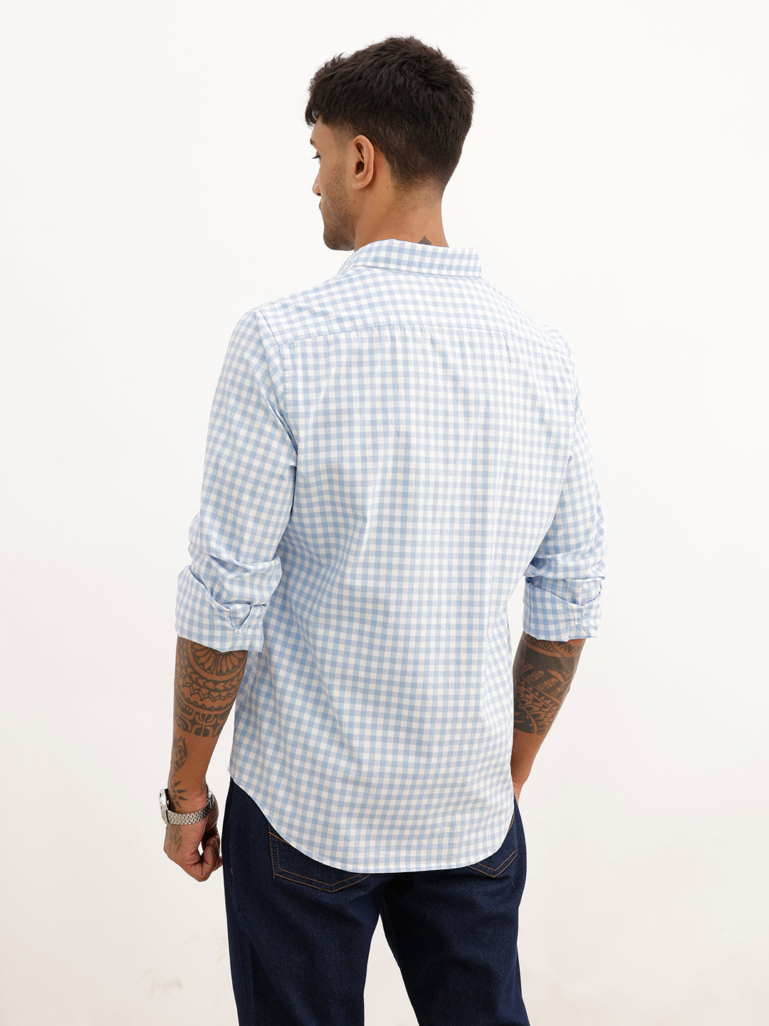 Regular Fit Checkered Full Sleeve Shirt | Light Blue | WWSH0809MAZ