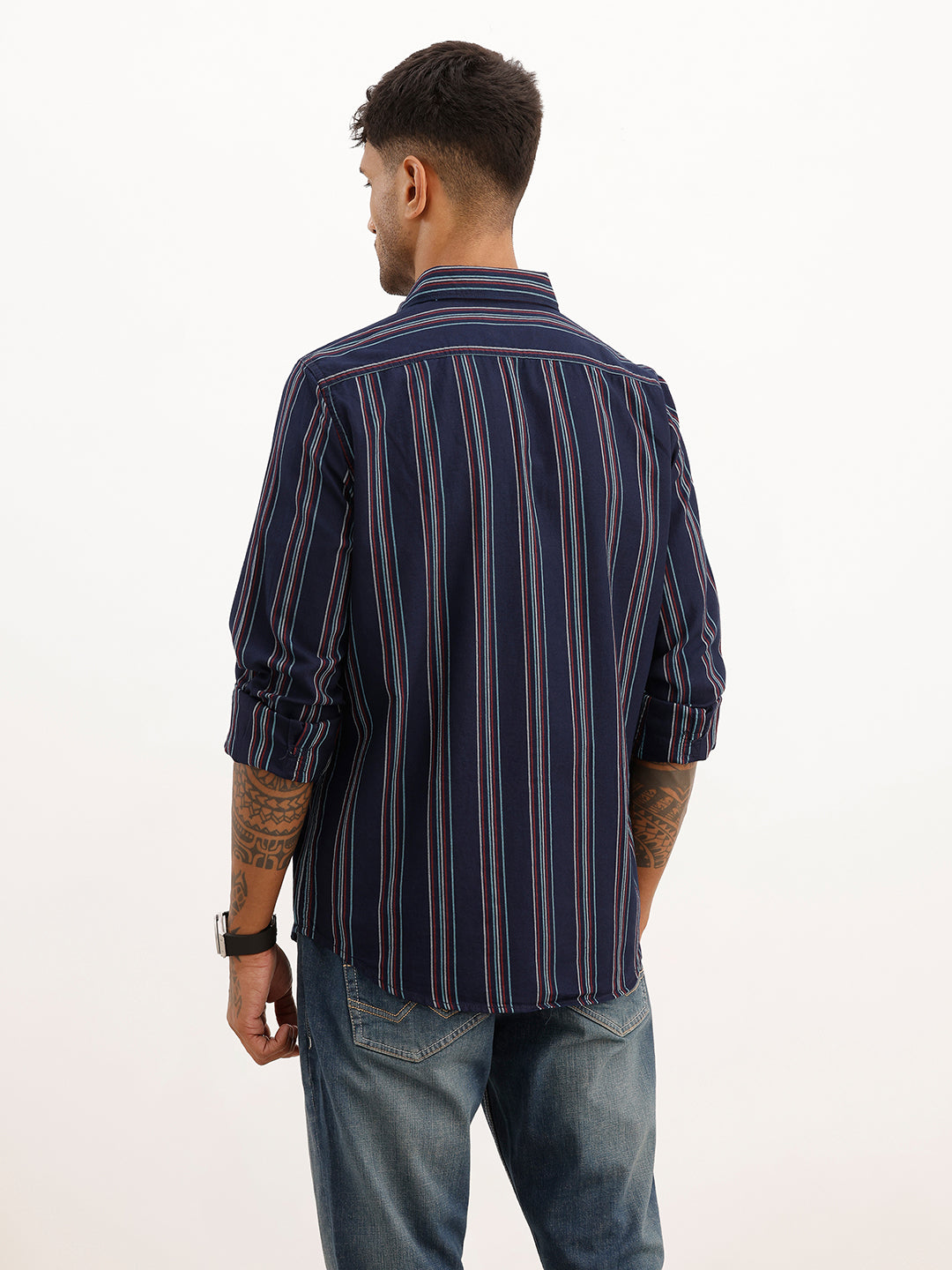 Classic Slim Fit Striped Shirt | Navy Blue | WSH01FSSL7015W