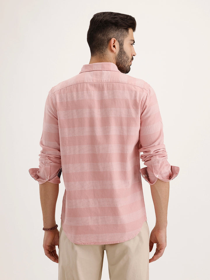 Regular Fit Striped Full Sleeve Shirt |Pink