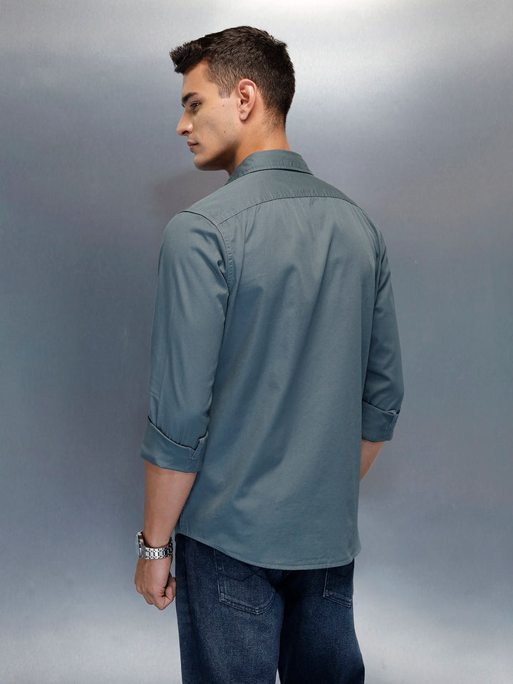 Men's Casual Cargo Double Pocket Shirt | Teal