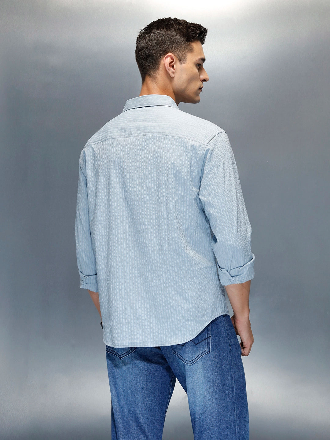 Textured Men's Casual Comfort Fit Shirt | Blue