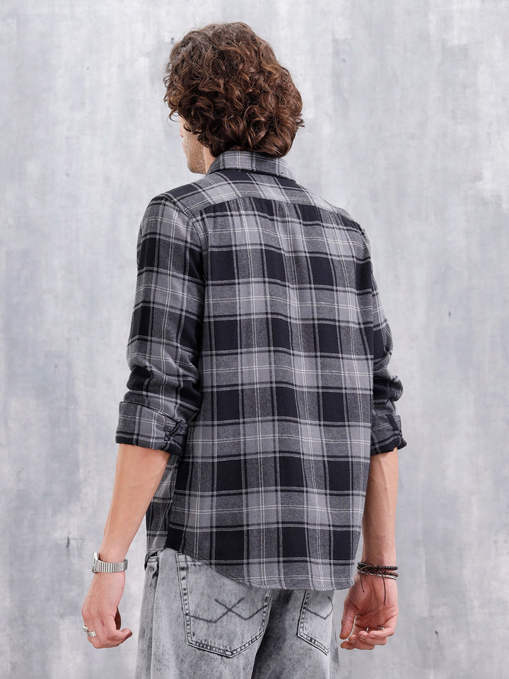 Regular Fit Cotton Checkered Pattern Shirt | Black