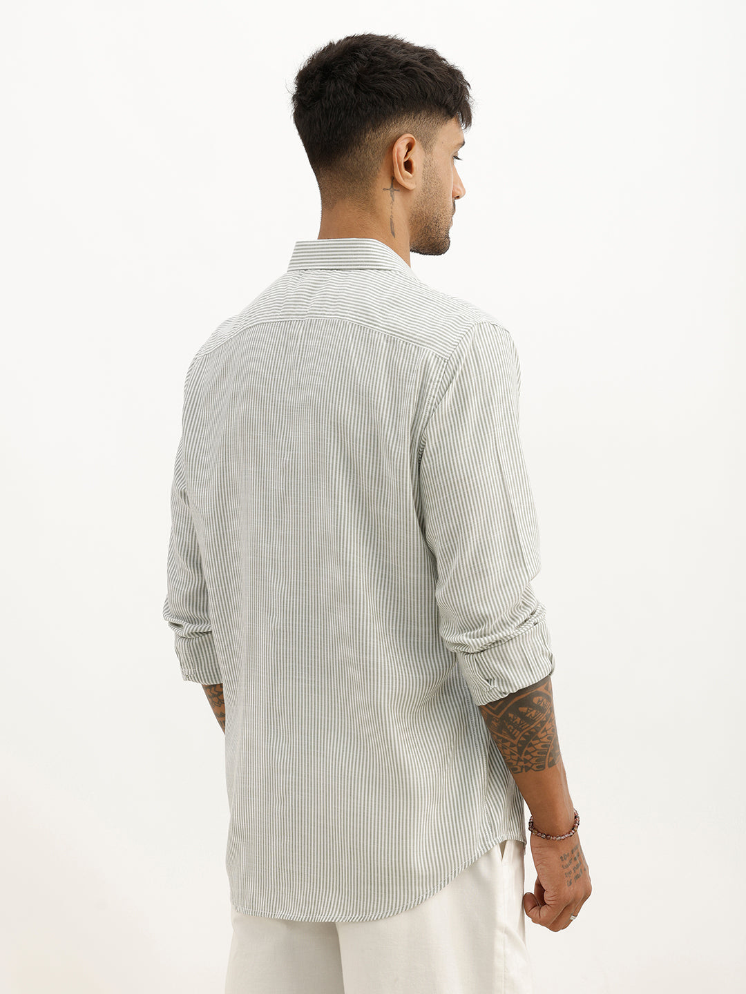 Classic Slim Fit Striped Shirt | Light Green