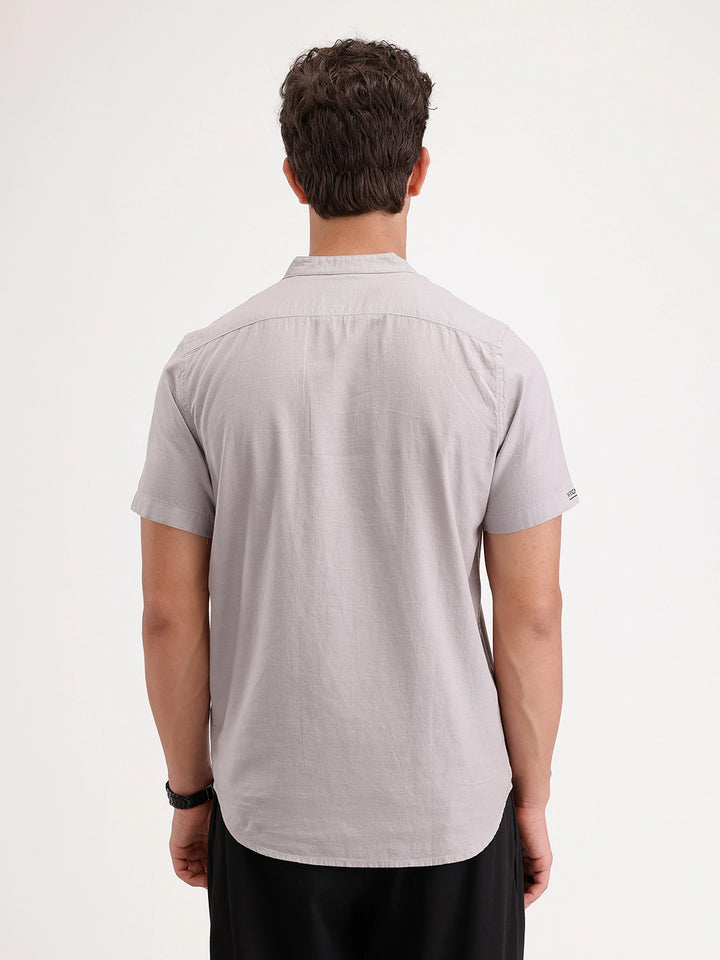 Classic Regular Fit Mandrin Collar Shirt | Grey