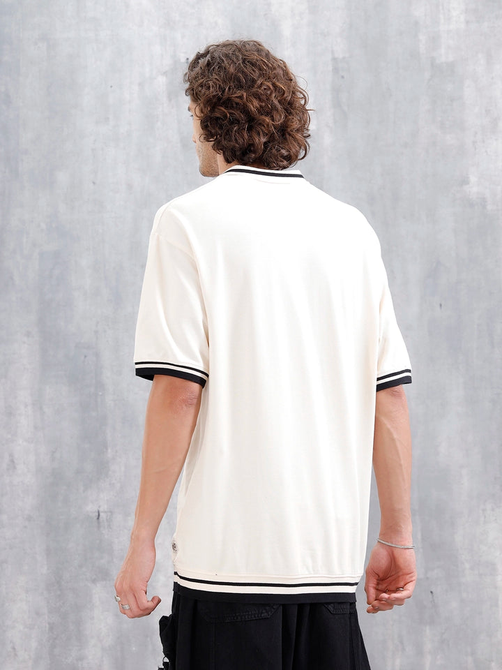 Oversized Polo T-Shirt With Contrast Trim Details | Beige