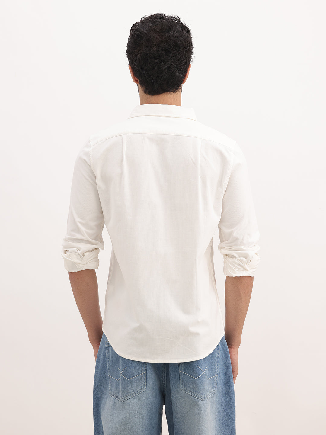 Slim Fit Solid Corduroy Shirt | White