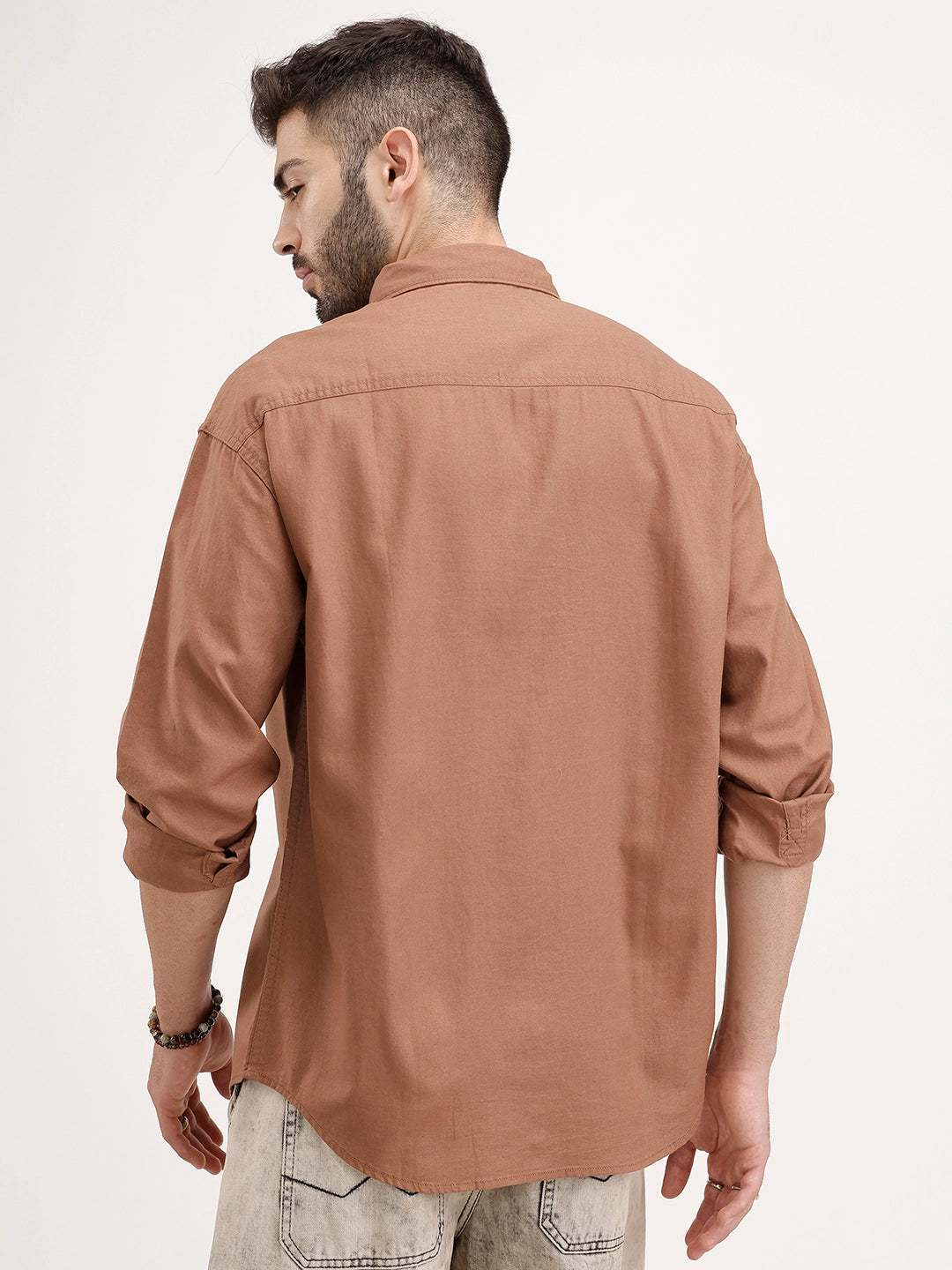 Oversized Solid Double Pocket Shirt | Khaki