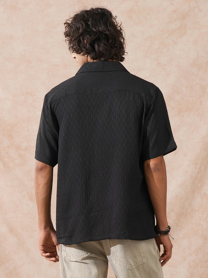 Textured Resort Collar Shirt | Black
