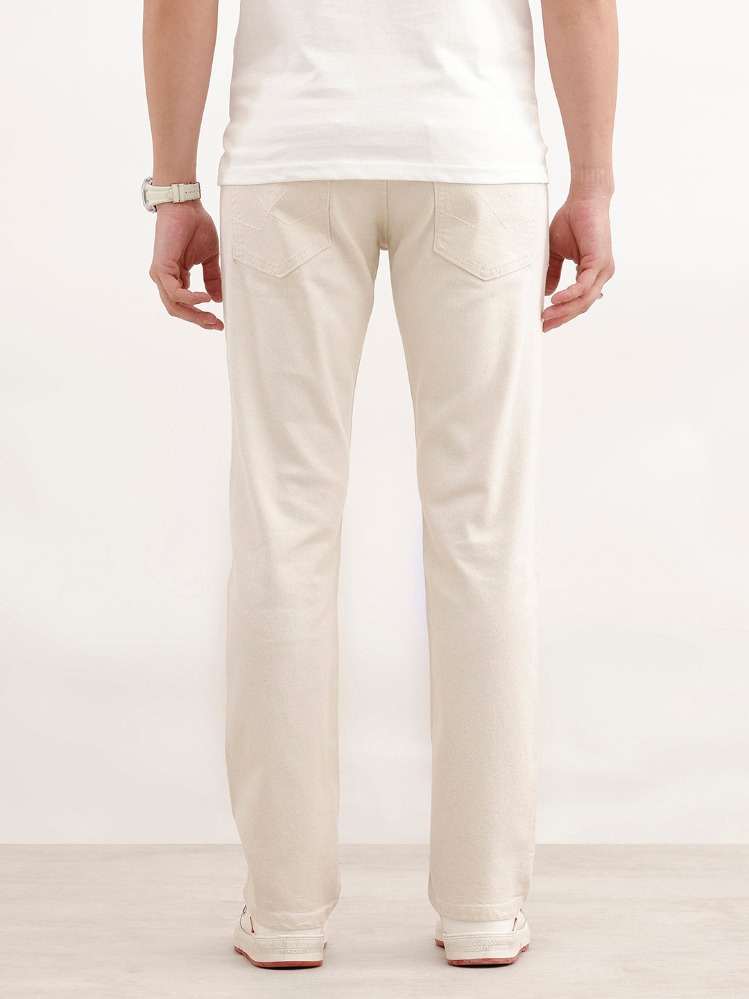 Solid Straight Fit Denim Jeans | Ecru