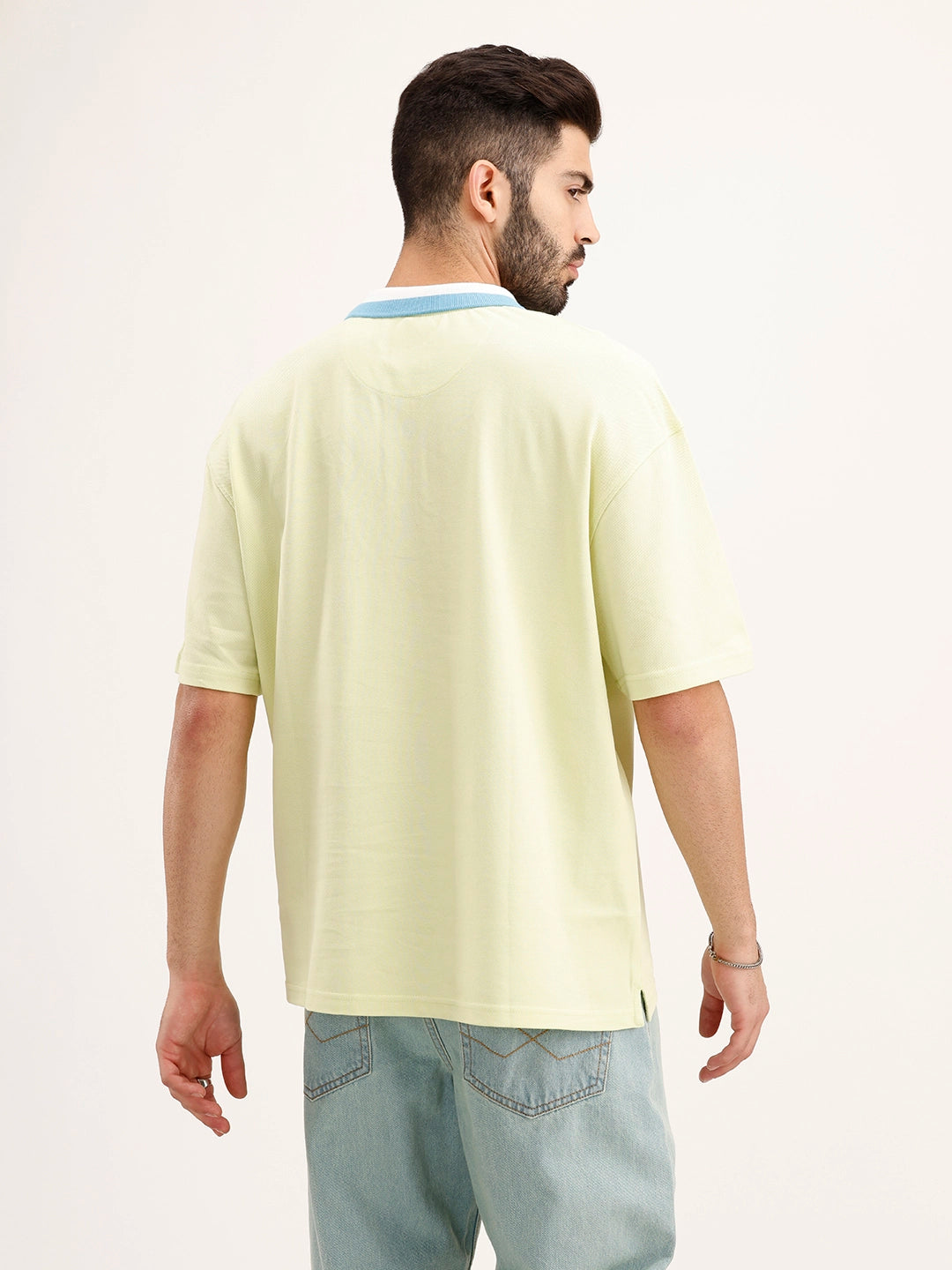 Oversized Contrast Colllar Polo T-Shirt | Yellow