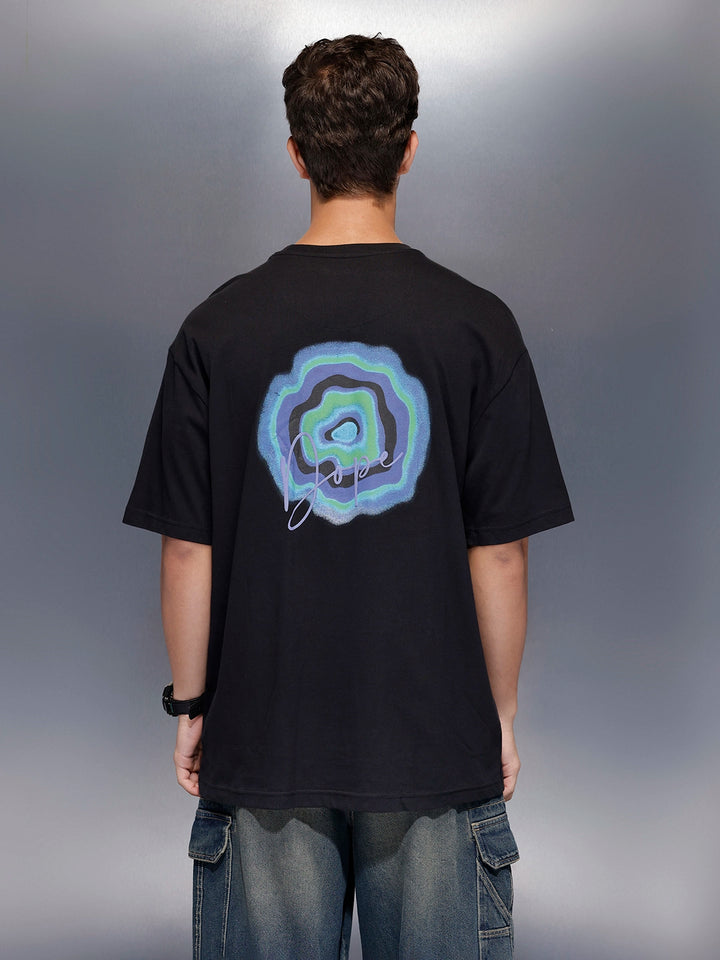 Men’s oversized black t-shirt with minimal chest print | Black