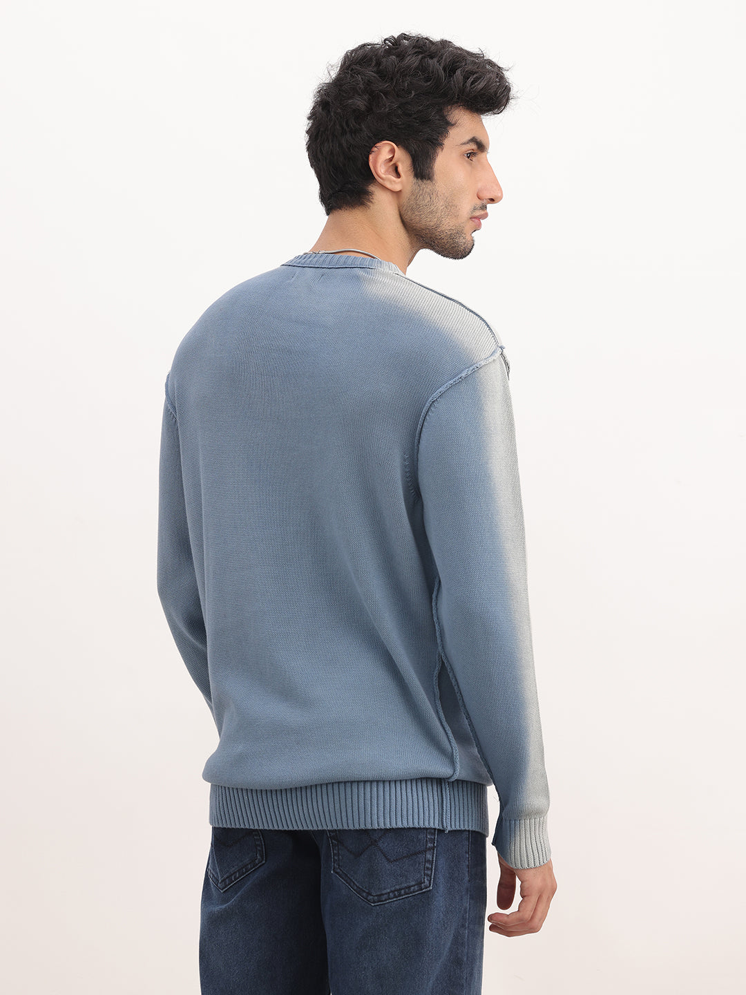 Comfort Fit Faded Sweater | Blue