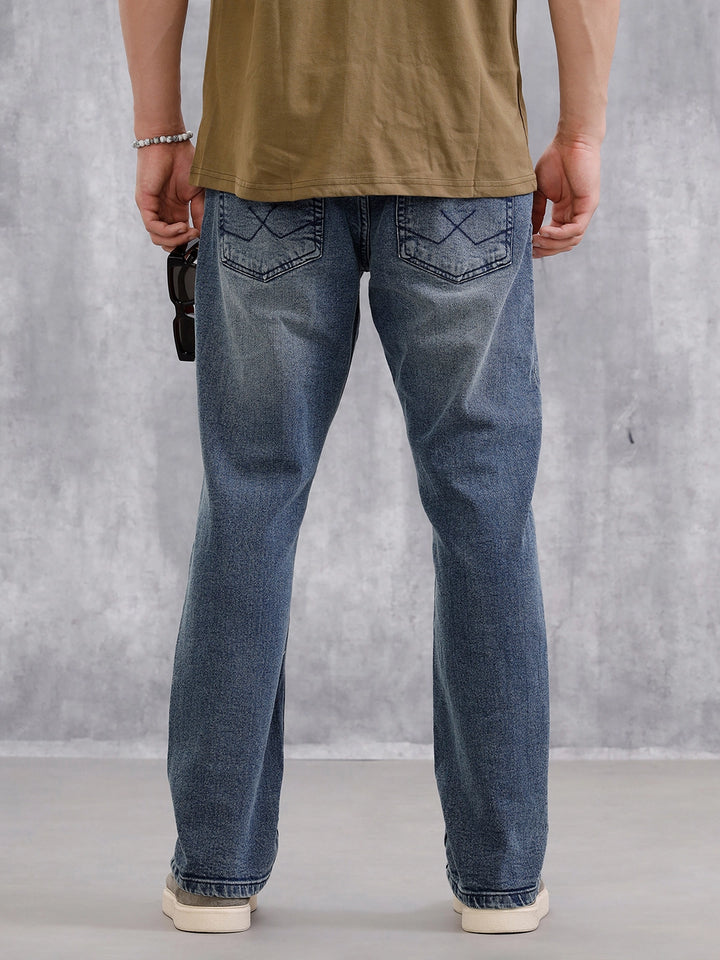 Heavy Faded Straight Fit Jeans | Blue