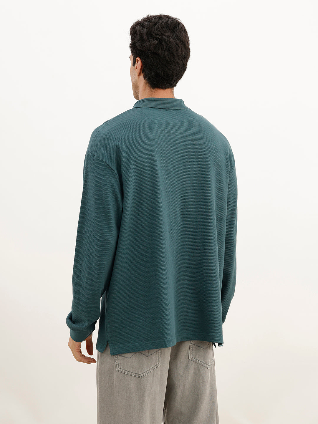 Solid Full Sleeve Polo T-Shirt | Green
