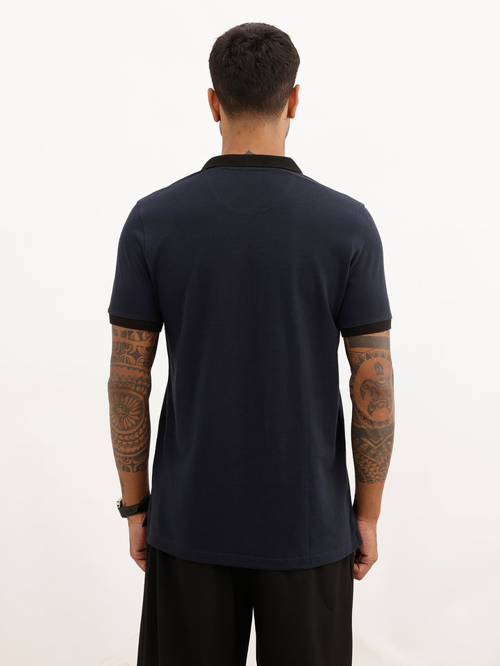 Solid Slim Fit Polo T-Shirt | Navy Blue