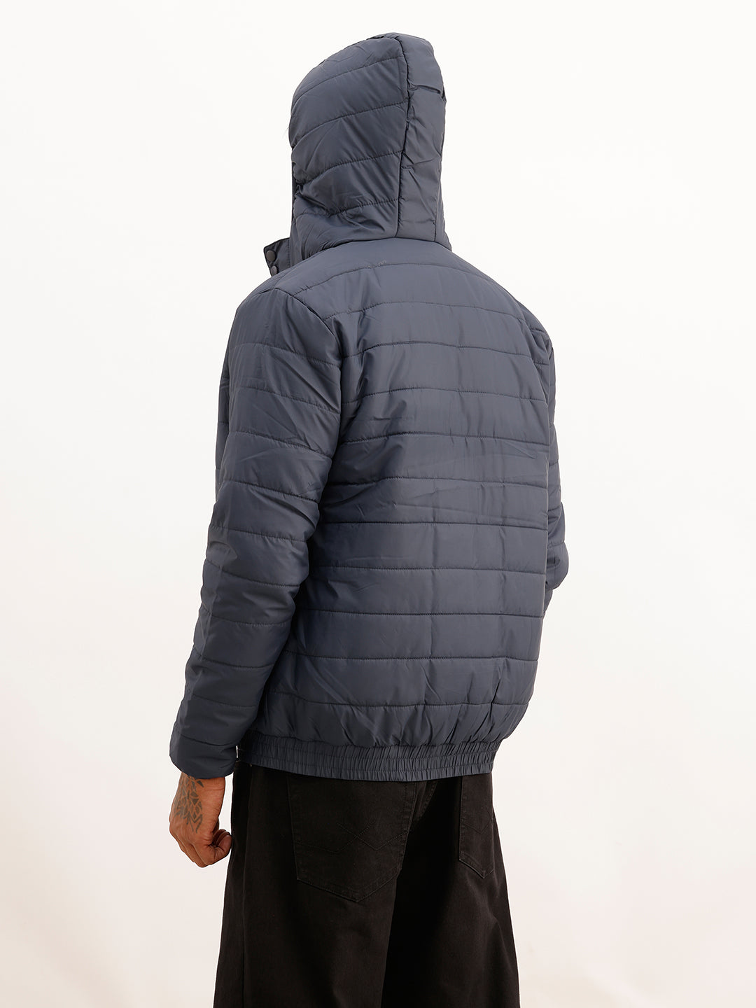 Solid Regular Fit Puffer Jacket | Navy Blue