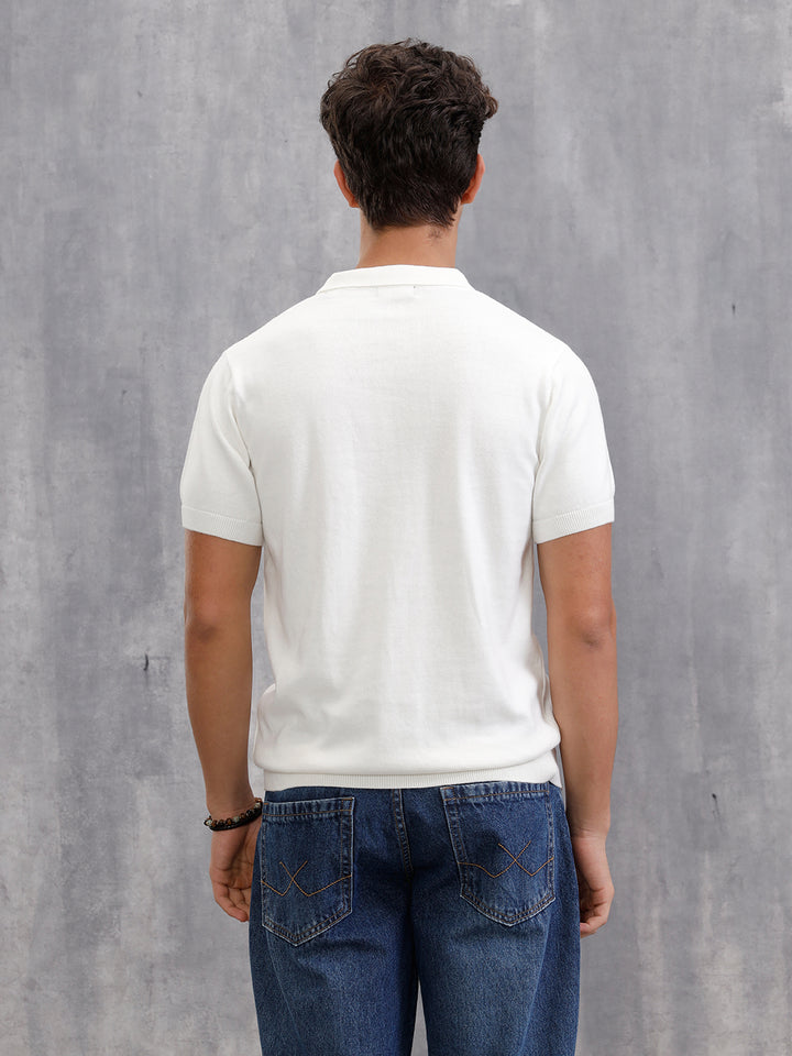 Premium Flat Knit Slim Fit Polo T-Shirt  | Off White