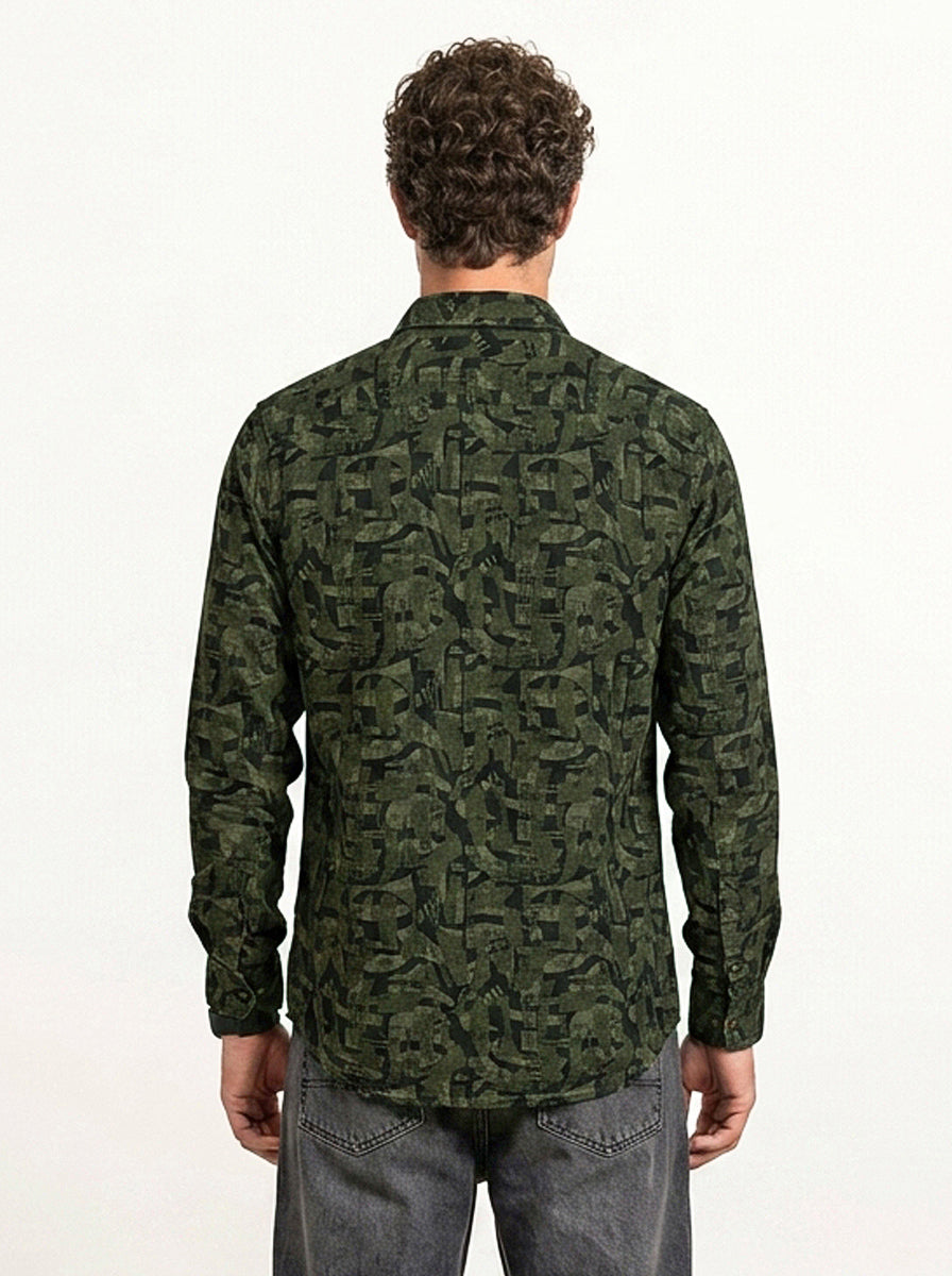 Slim Fit AOP Shirt | Olive