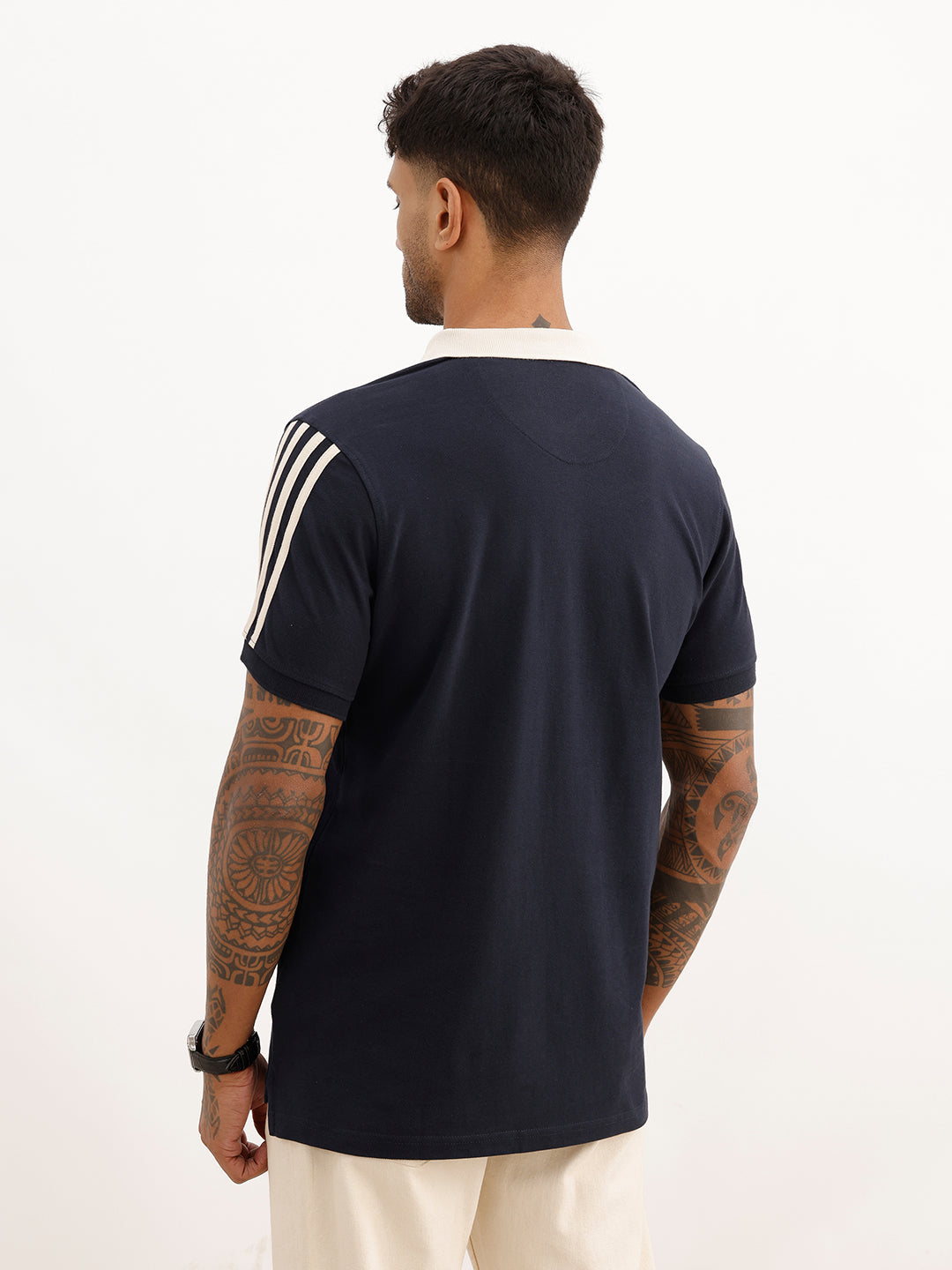 Slim Fit Side Stripe Polo T-Shirt | Navy Blue