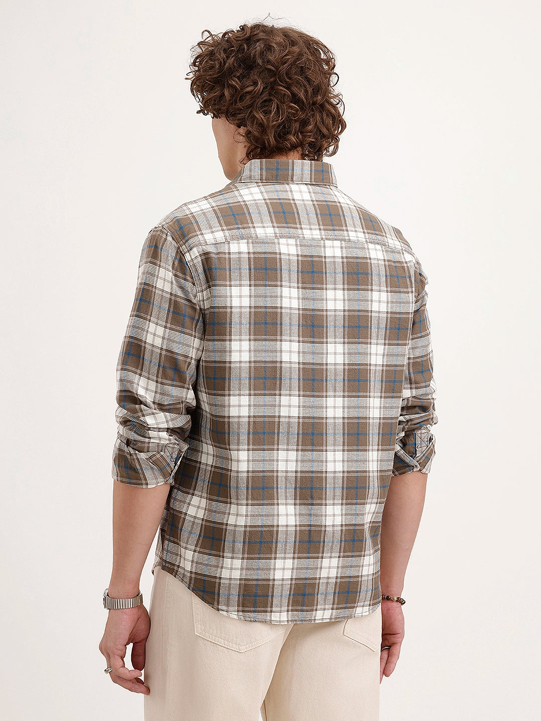 Textured Comfort Fit Checkered Shirt | Brown