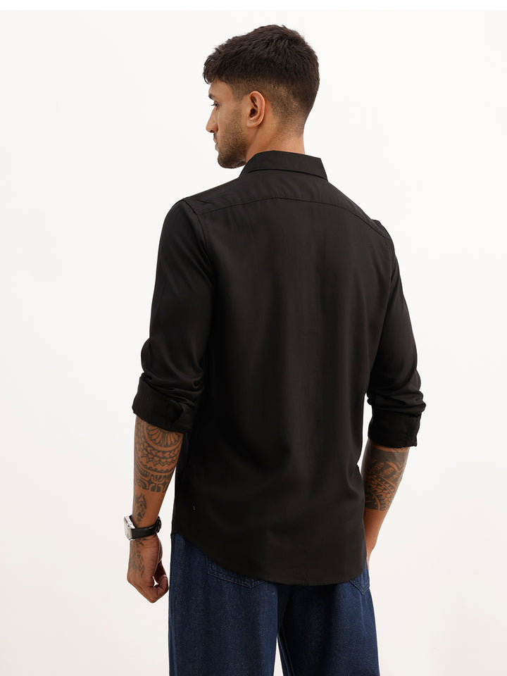 Slim Fit Solid Full Sleeve Shirt | Black