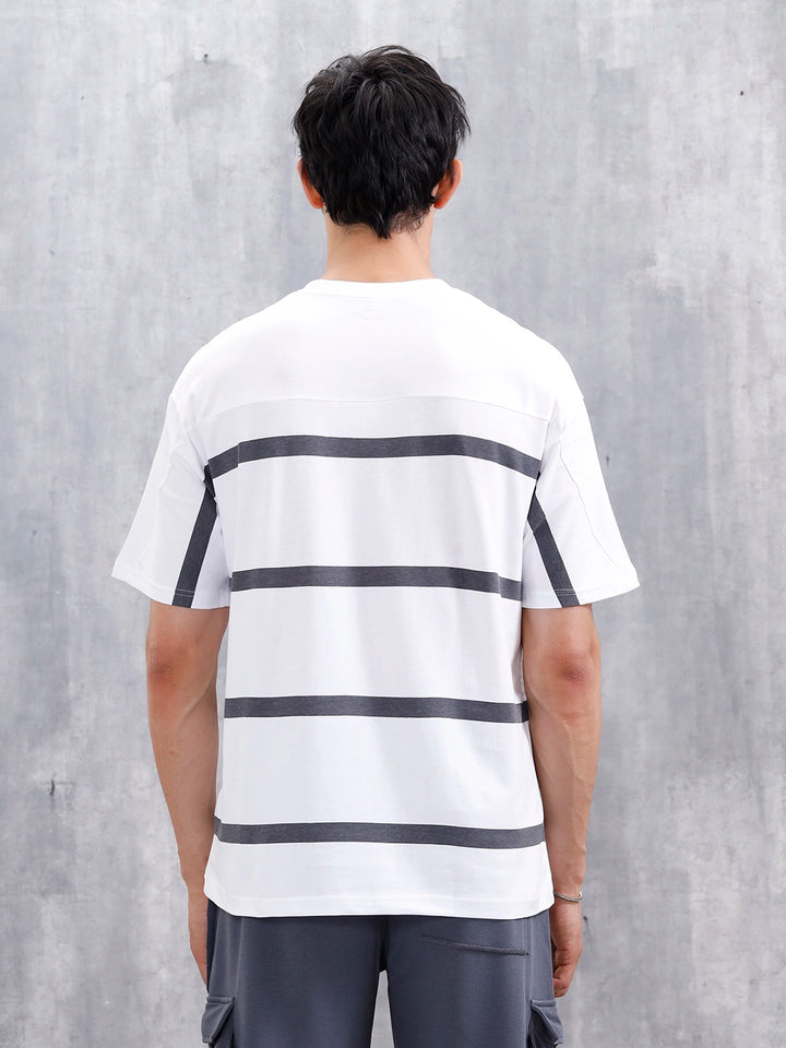Men’s Casual Cut & Sew Striped Tee | White