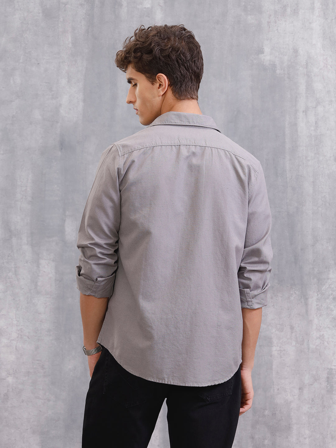 Solid Linen Blend Shirt | Grey