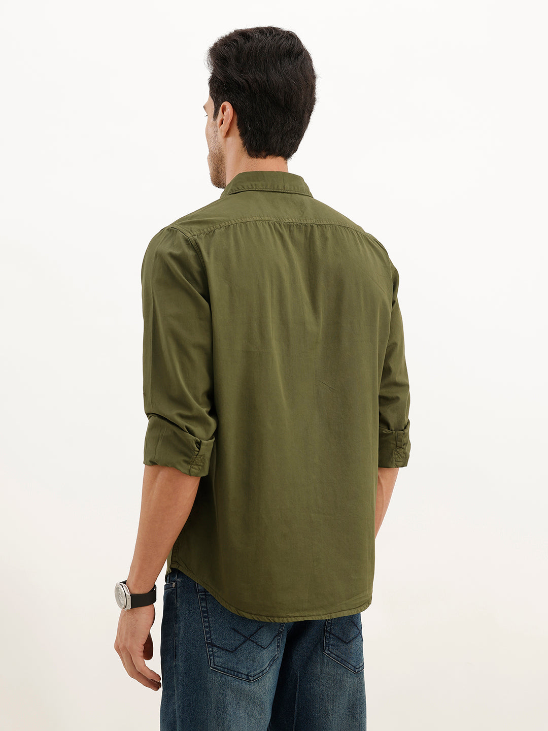 Solid Regular Fit Full Sleeve Shirt | Olive