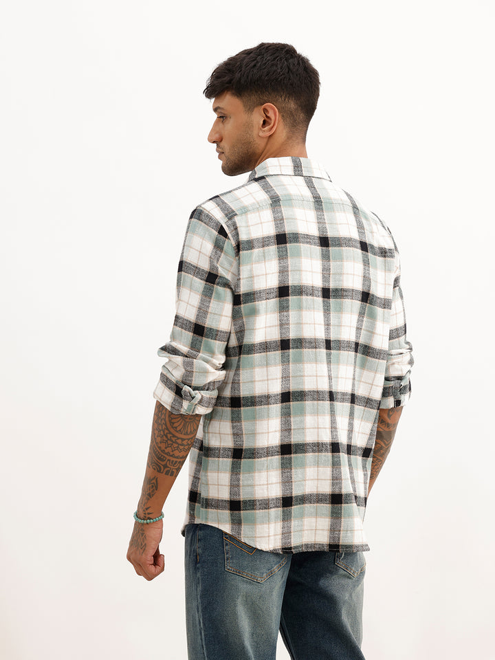 Slim Fit Checkered Full Sleeve Shirt | Teal