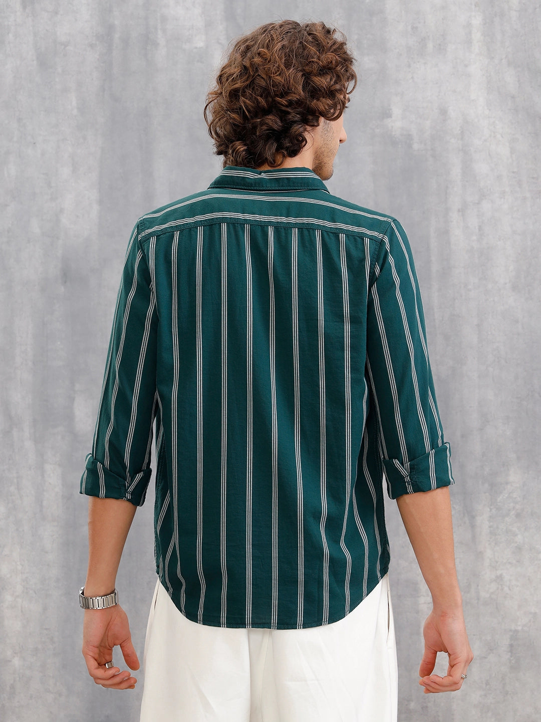 Open Dobby Stripe Shirt In Regular Fit  |  Dark Green