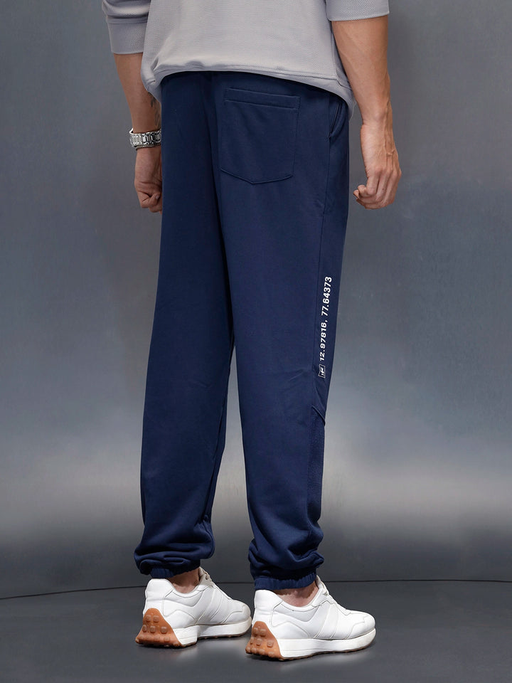 Men's casual straight fit printed knitted jogger | Navy Blue