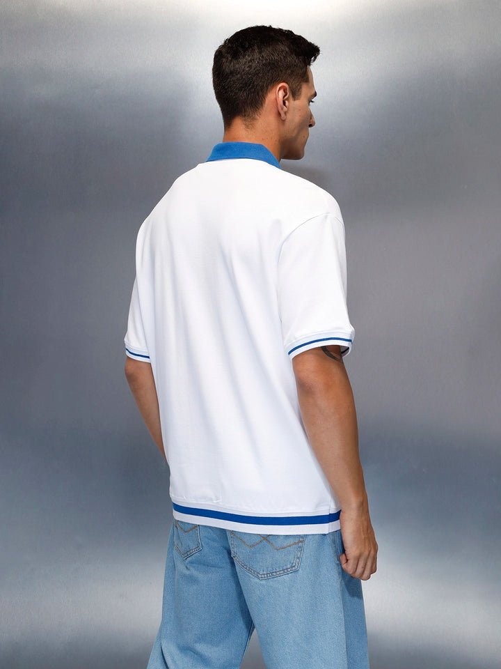 Men's Casual Oversized Fit Polo T-Shirt | White