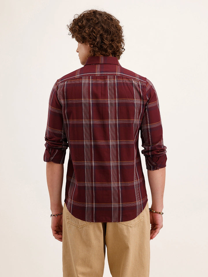 Slim Fit Checkered Shirt | Maroon