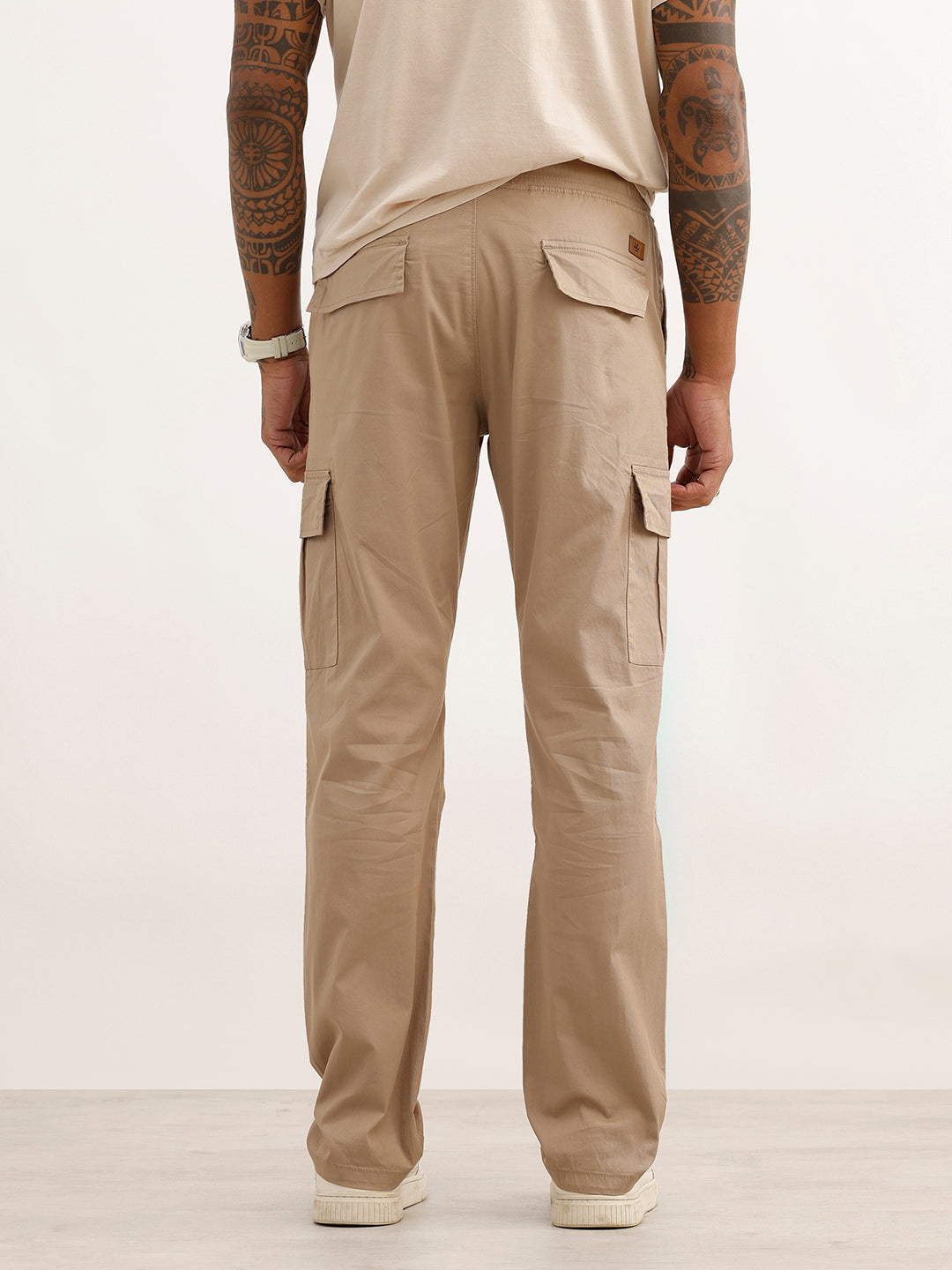 Solid Straight Fit Cargo Trouser | Khaki