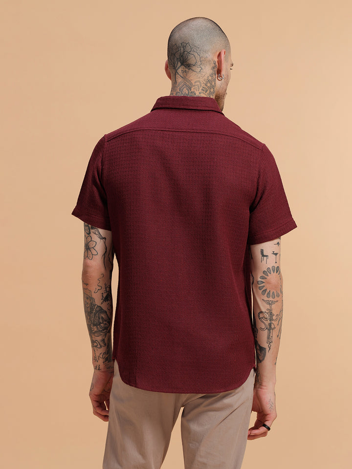 Textured Short Sleeve Shirt | Maroon