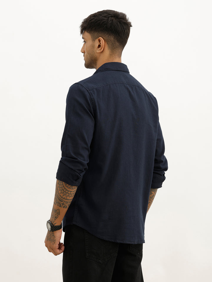 Solid Slim Fit Full Sleeve Shirt | Navy Blue