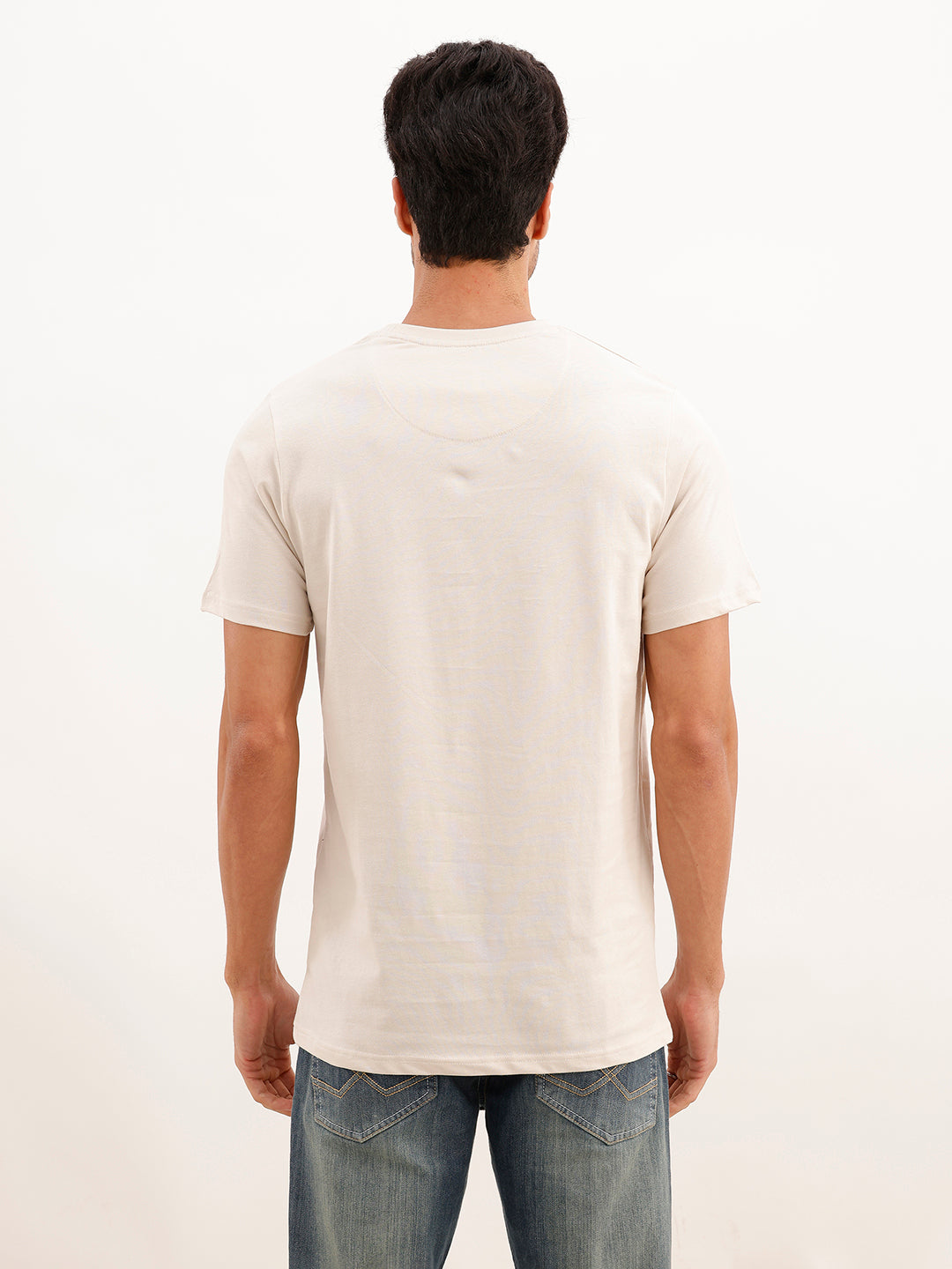 Slim Fit Emroidered Patch Detail T-Shirt | Beige