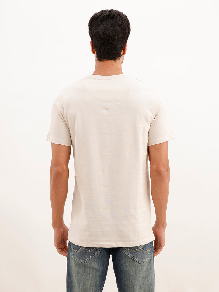 Slim Fit Emroidered Patch Detail T-Shirt | Beige