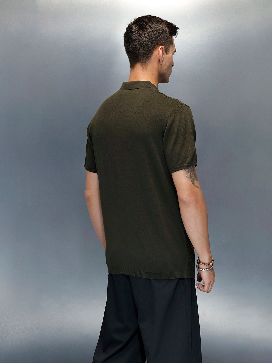 Textured Men's Casual Slim Fit Polo T-Shirt | Olive